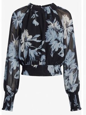 Sugarlips Black Sheer Blouse with Light Blue Floral Print